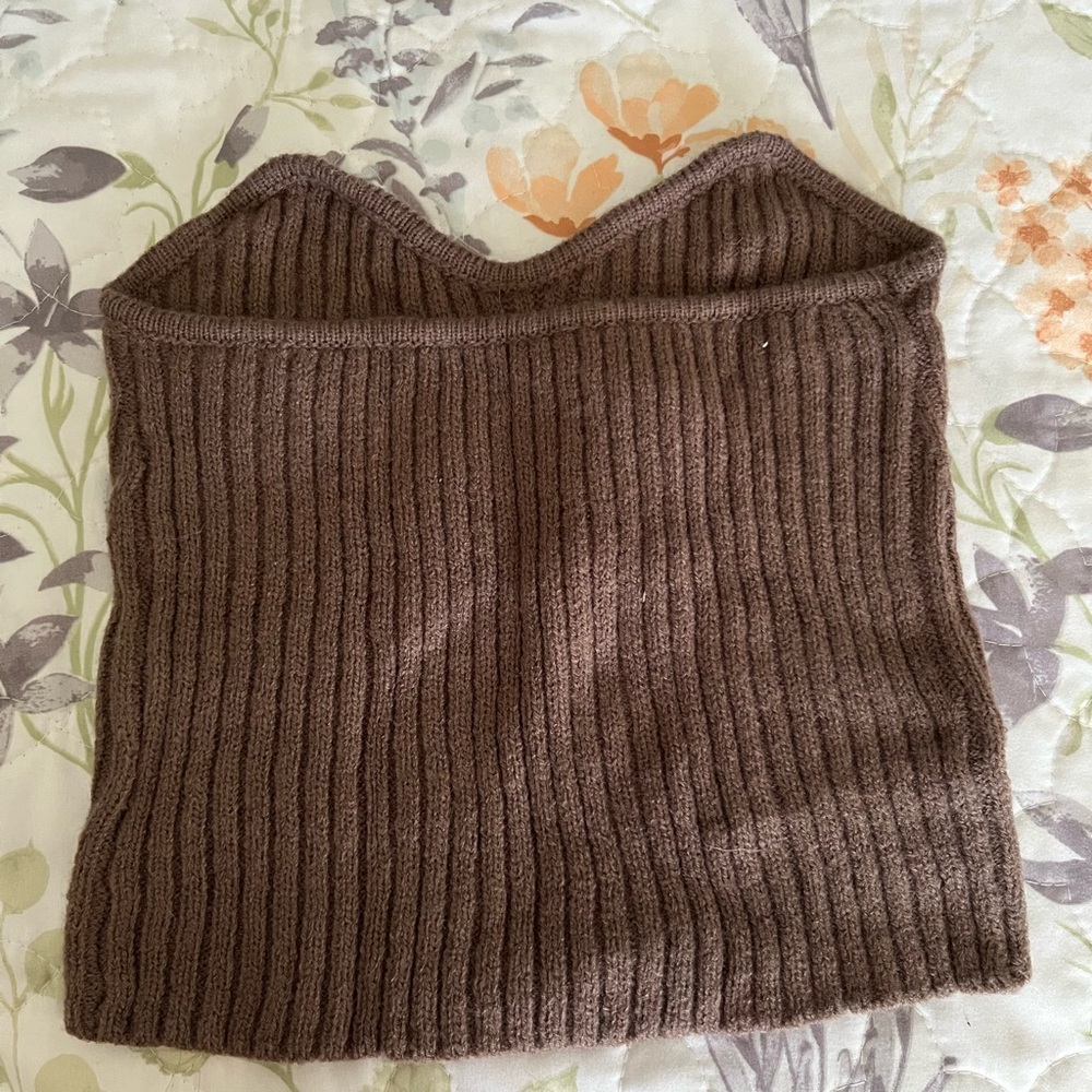 Grey Ribbed Strapless Top - Picture 2 of 2